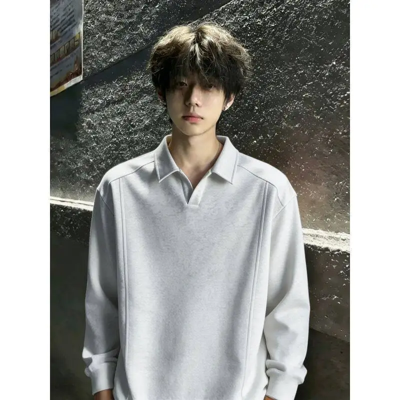 Loose Splice Long Sleeve  Shirt Men's Sweatshirt Base Shirt American Trendy Brand Turn-down Collar Youth Vitality Style