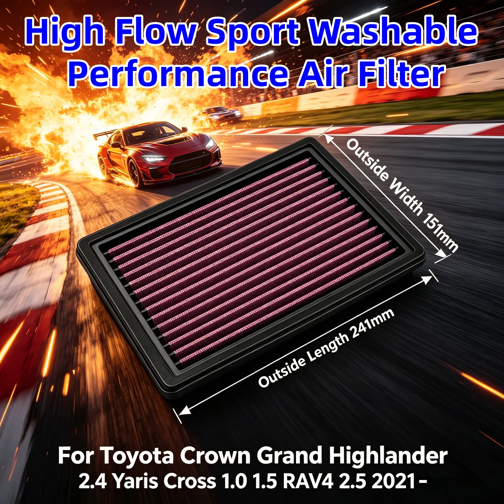 

High Flow Sport Washable Performance Air Filter For Toyota Crown Grand Highlander 2.4 Yaris Cross 1.0 1.5 RAV4 2.5 2021- 33-3179
