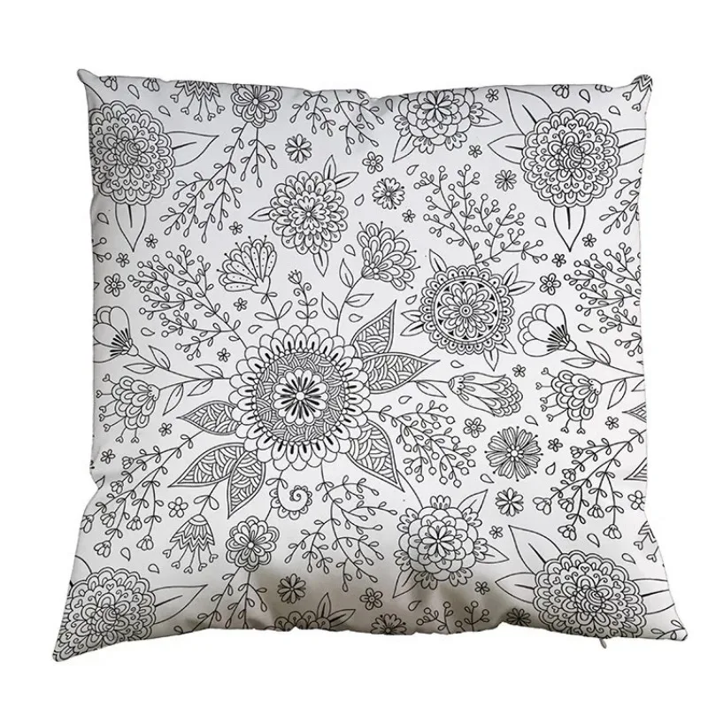 Mandala Line Drawing pillowcase Personalized Graffiti Cushion Secret Garden Pillow Cover