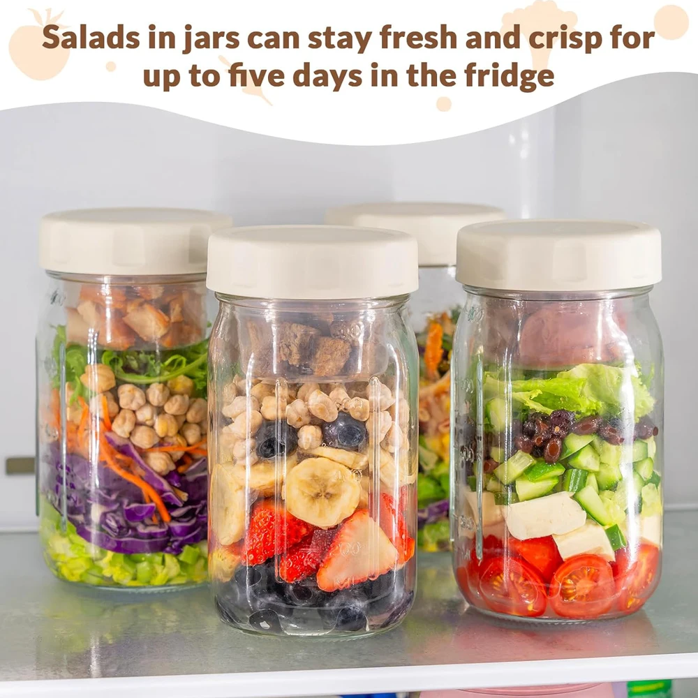 4個入りガラス製サラダジャー 蓋付き、食事準備用、漏れ防止ラ - Meal Prep Jar Salad のレビューと価格