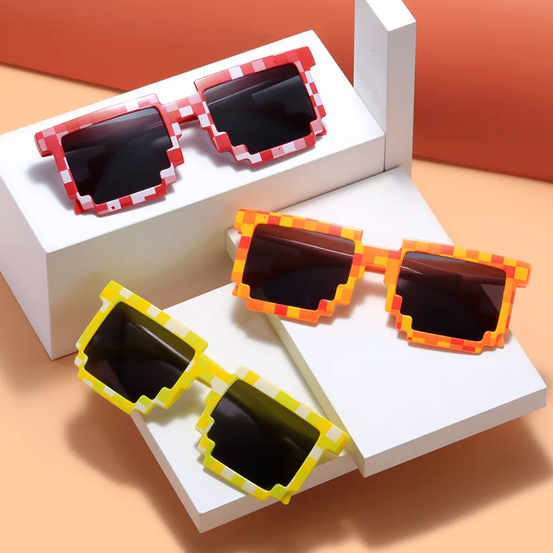 

Kids Sunglasses Funny Sun Glasses Cosplay Action Game Toy Square Glasses Novelty Mosaic Goggles Boys Girls Pixel Eyewear