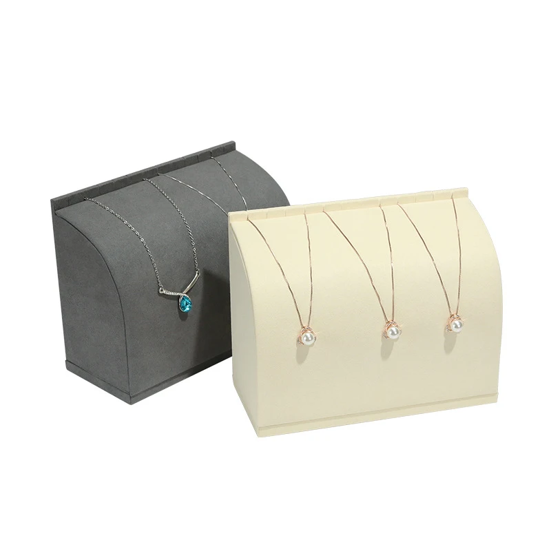 High-End Grey and beige Microfiber Jewelry Display Stand Necklace Seat Counter Pendant Storage for Live Streaming