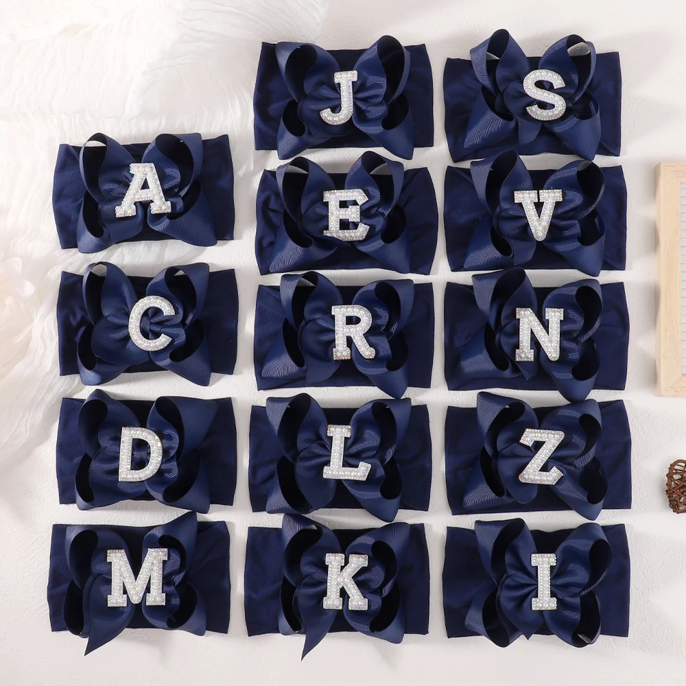 Bling Crystal Letter Baby Bow Headbands Satin Bow Elastic Wide Hairbands Newborn Infant Girls Party Hair Decor