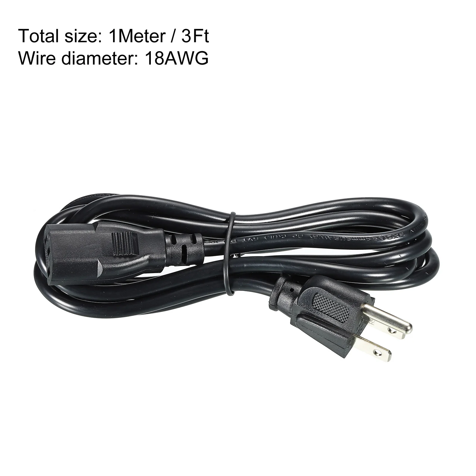 uxcell 1m/1.5m AC Power Cord 3Prong 18 AWG Plug AC Cable NEMA 5-15P to C13 Female for Laptop Electronics Computer Printer TV