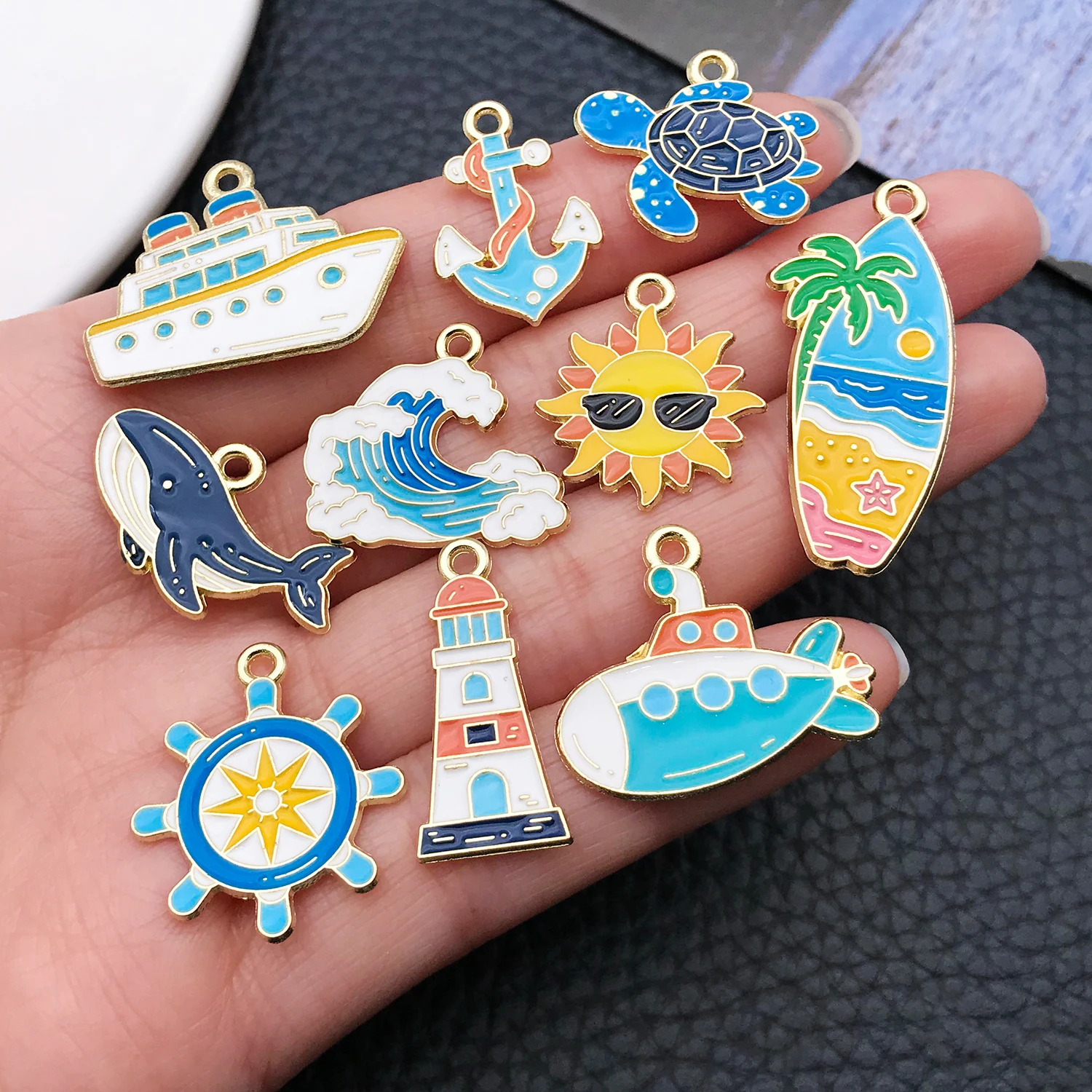 5/20Pcs Marine Nautical Charms Ocean Sea Theme Anchor Rudder Boat Lighthouse Enamel Charms for Summer DIY Jewelry Accessories