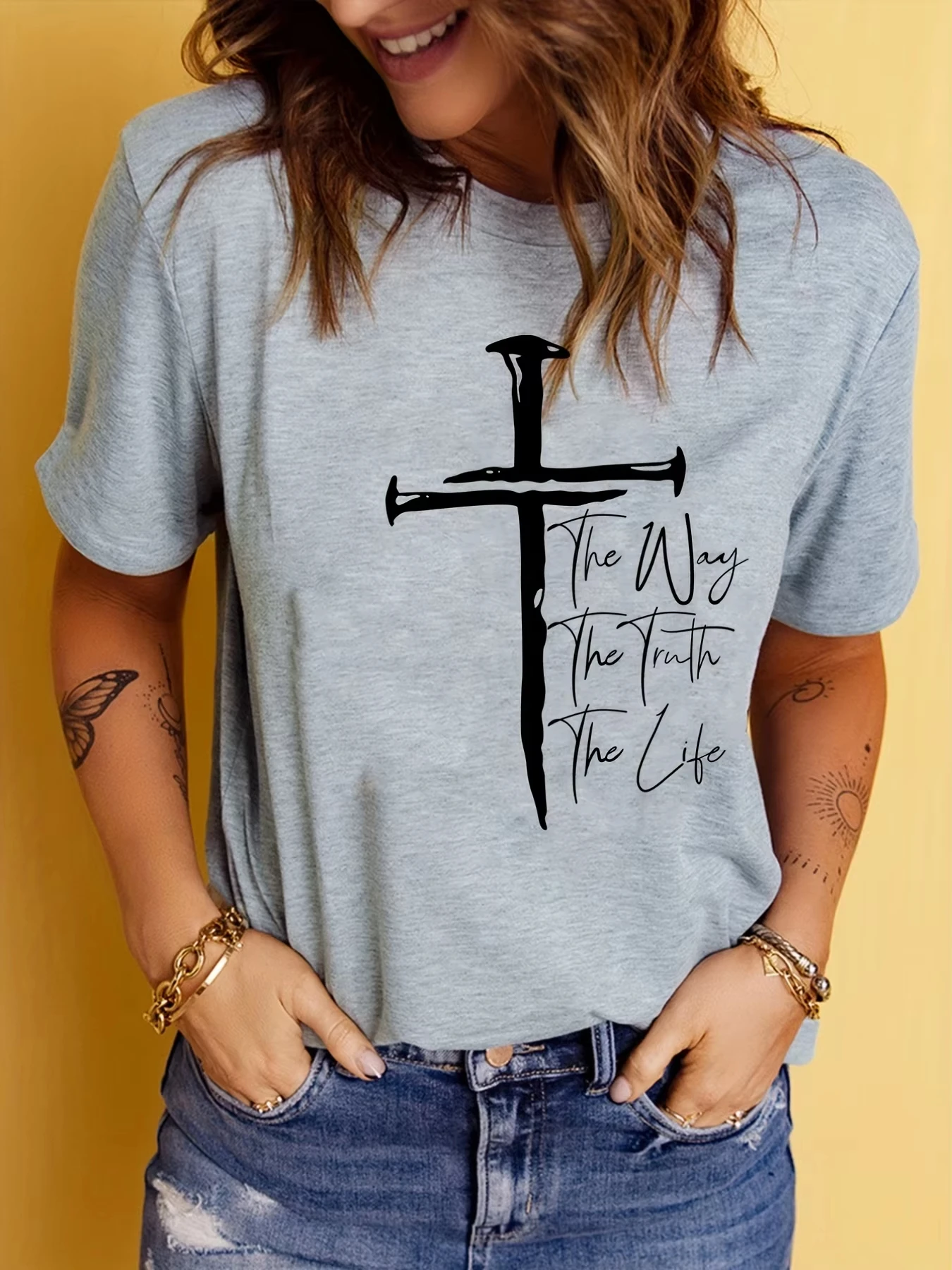 

Love Like Jesus Print T-shirt, Top Casual Girocollo Manica Corta Per L'estate E La Primavera, Abbigliamento Donna Graphic Y2K
