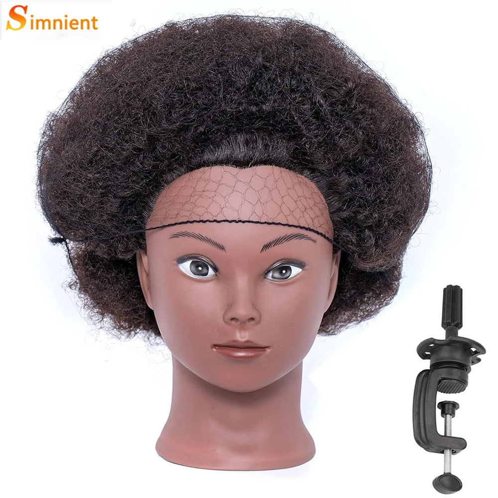 

8 inch Afro Mannequin Head 100% Real Hair Traininghead Styling Head Braid Hair Dolls Head for Practicing Cornrows and Braids