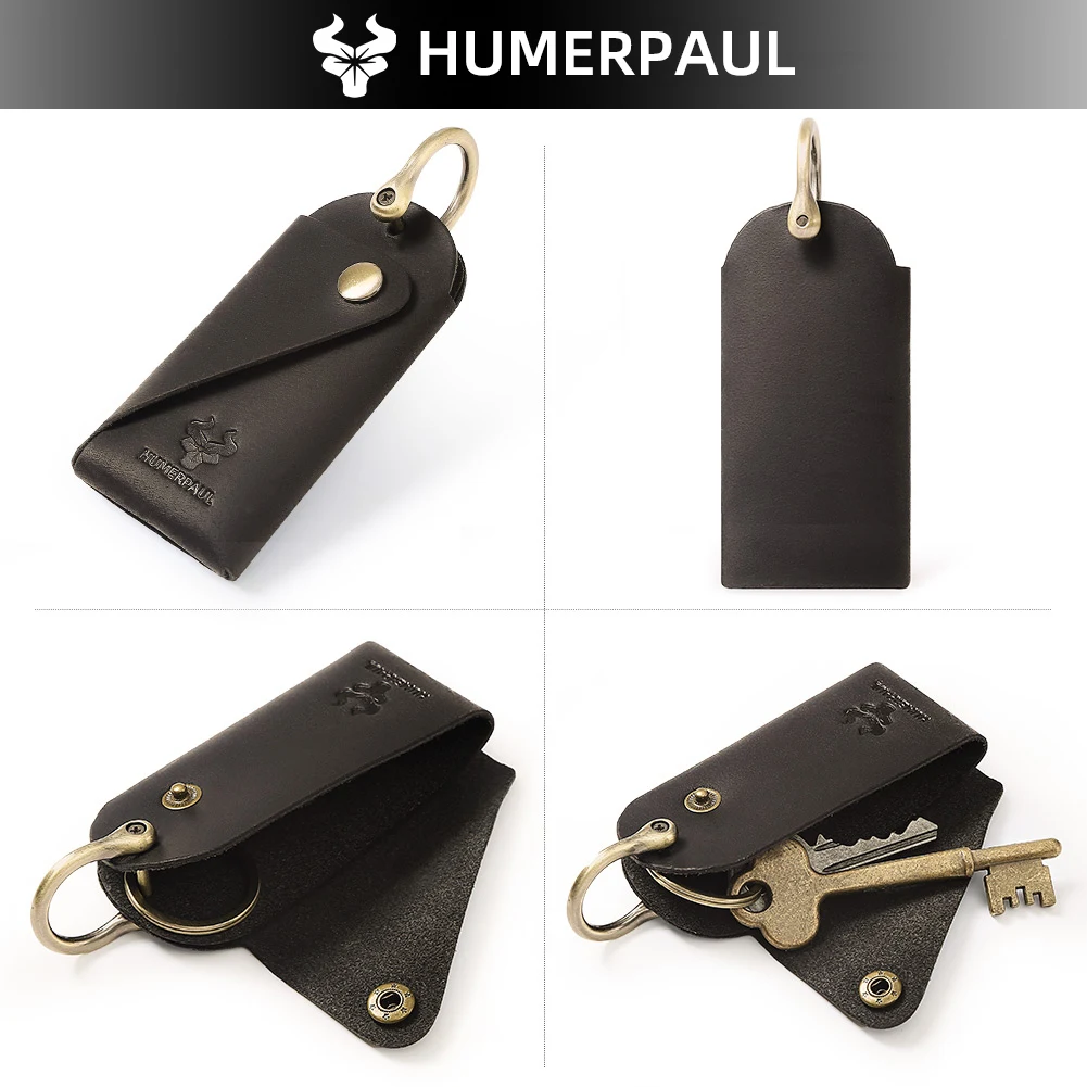HUMERPAUL Crazy Horse Leather Keychain Men Women Key Organizer Pouch Top Quality Male Housekeeper Keys Storage Bag