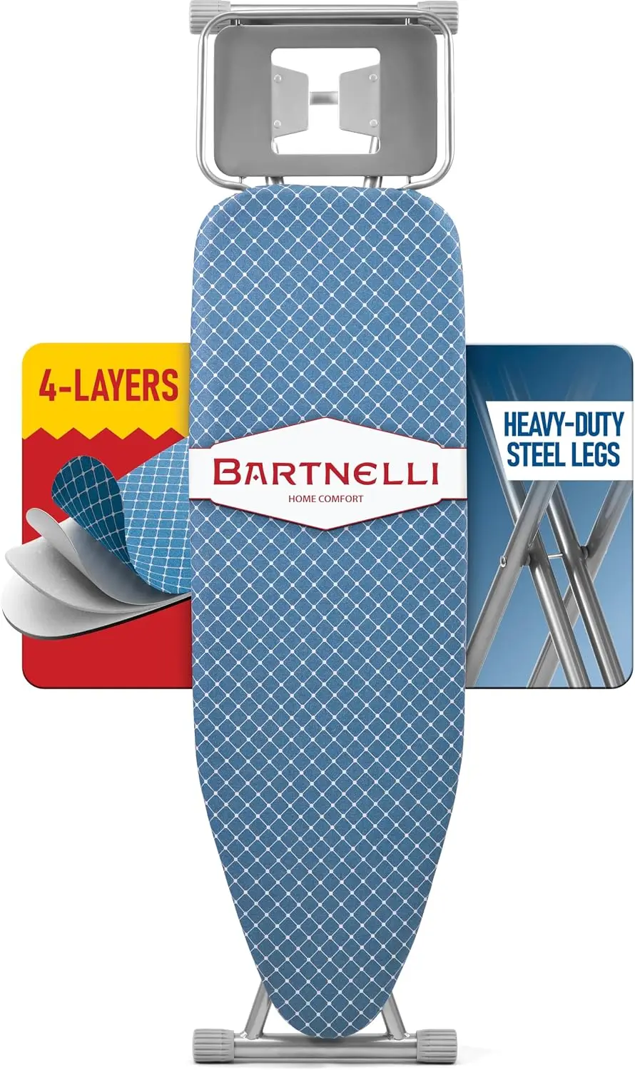 Bartnelli Premium Full-Size Ironing Board 45x15 Inch Large Surface, Integrated Upgraded Iron Rest with Hanger Rack, Height Adjus