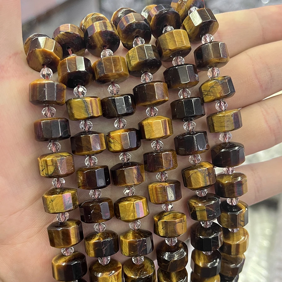 

Natural Yellow Tiger Eye Stone Cylindrical Section Beads Round cake Loose Spacer For Jewelry Making DIY Necklace Bracelet 15''