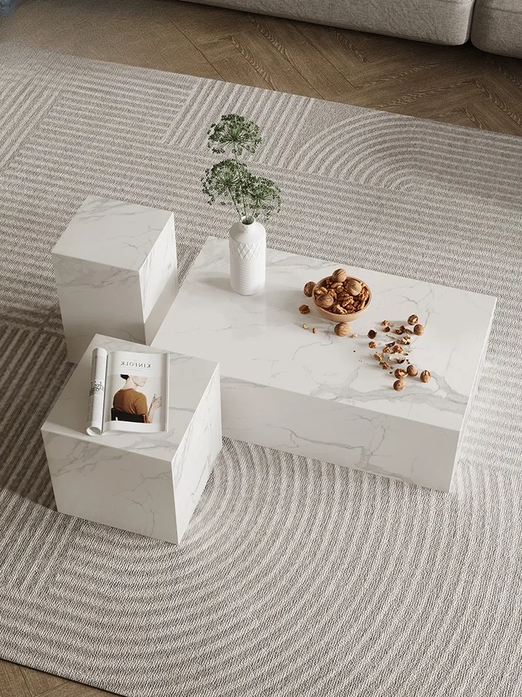 Slate coffee table, Italian light luxury, modern marble Bulgari living room, large and small corner combination image 4