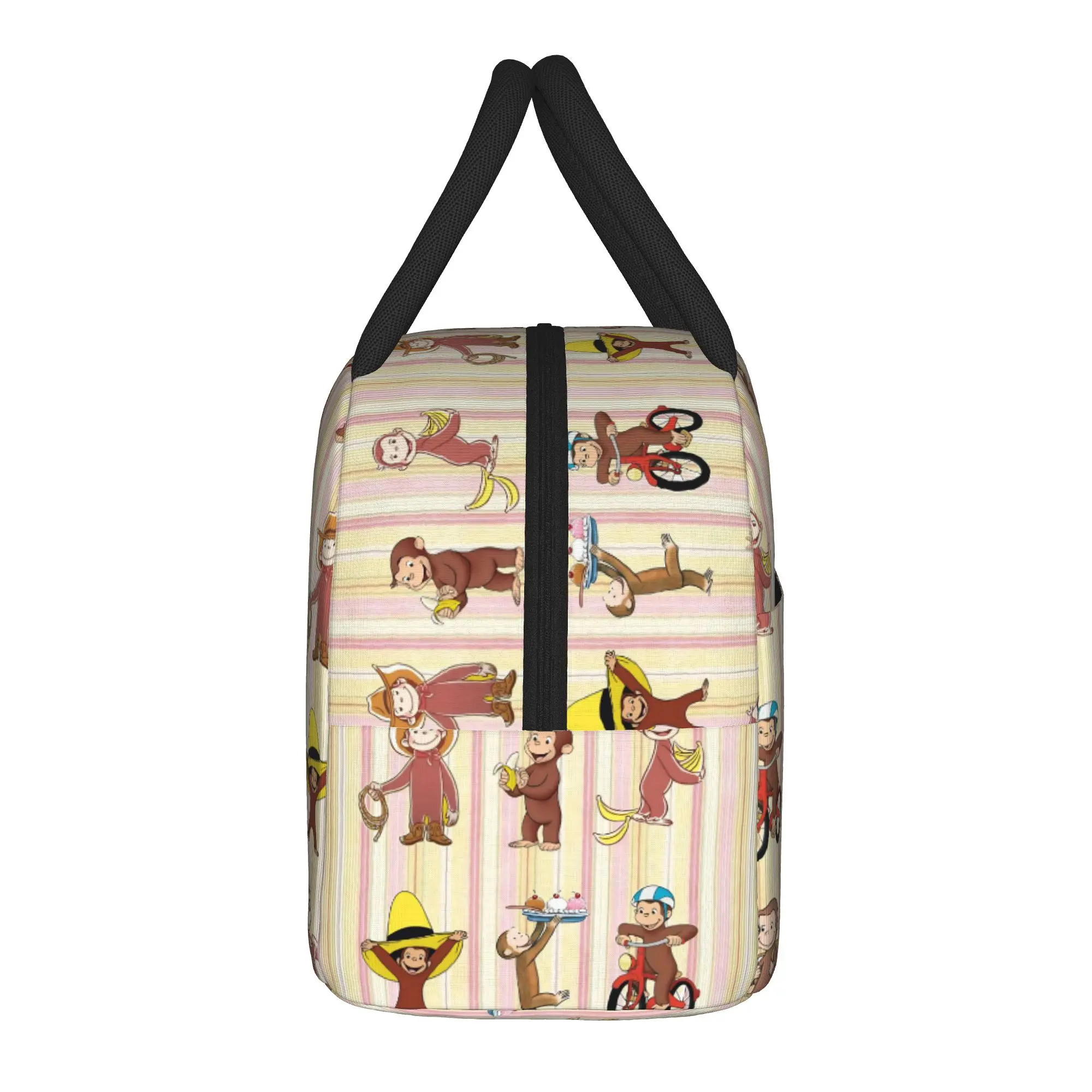 Cartoon Curious George Light Style Lunch Bag Portable Zipper Lunch Box Child Outdoor Picnic Print Cooler Bag Thermal Lunch Bags