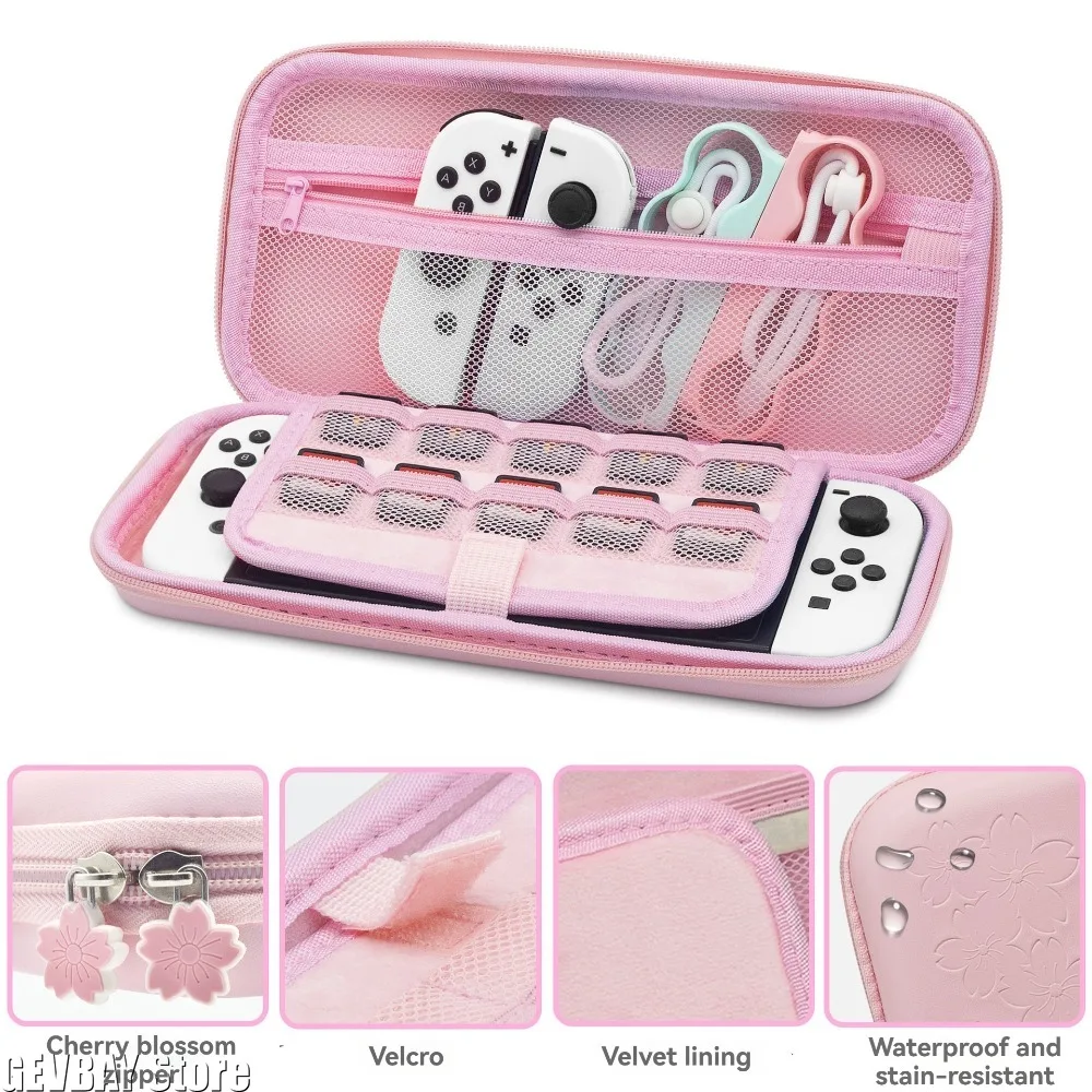 PU Sakura Pink Shell Przenośna Torba Transportowa na Switch OLED PU Wodoodporny Pokrowiec Etui Przechowywanie Podróżna Ochronna Skrzynka na Switch — zdjęcie produktu 3