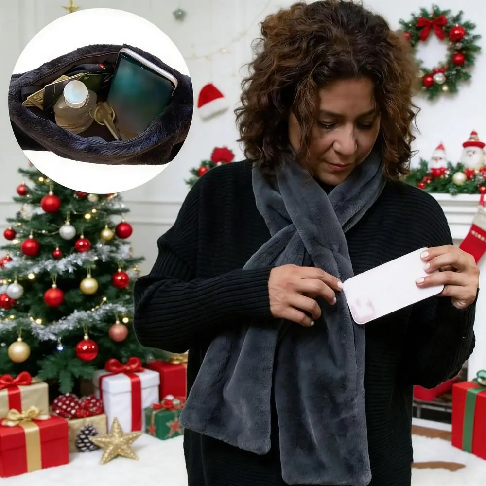 

Подарки со скрытым карманом на молнии, шарф из искусственного меха, теплые мягкие шарфы, шарф с перекрестным вырезом, унисекс