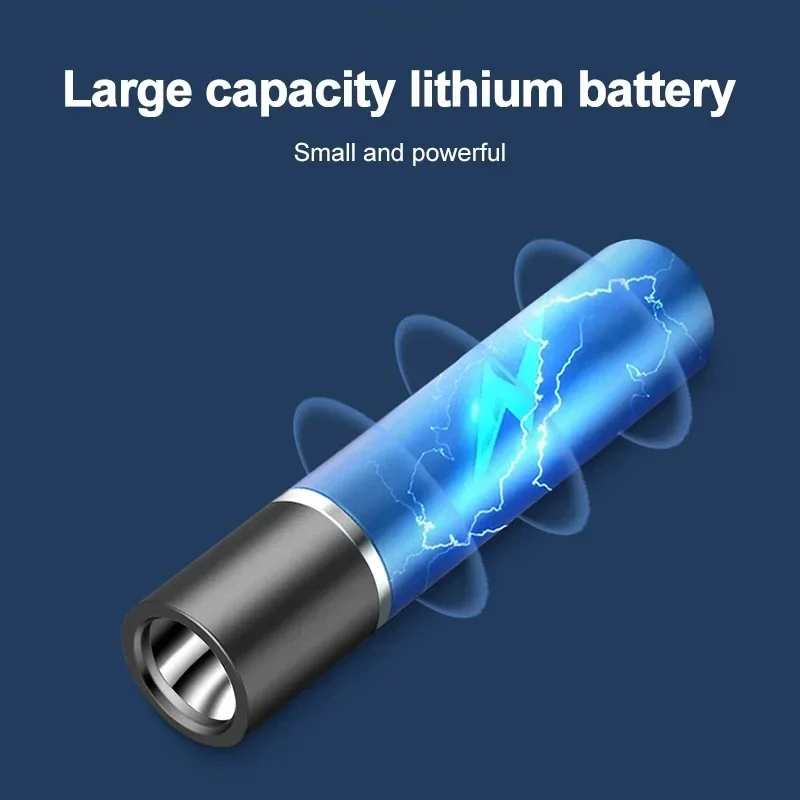 1-20PCS Mini Portable LED Flashlight Built In Battery USB Rechargeable Waterproof Torch Outdoor Camping Night Emergency Light