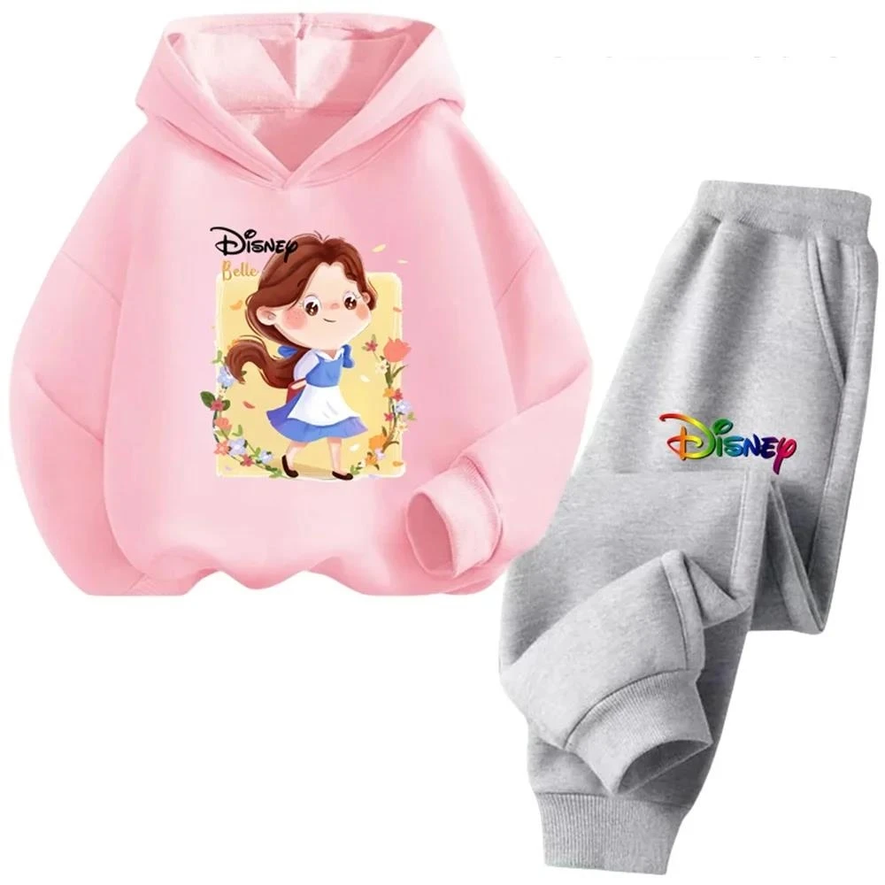 

Disney Belle Printed Hoodie Set Girls Cartoon 3-14 Years Old Kawaii Street Casual Kids Sweatshirt Children's Trucksuit