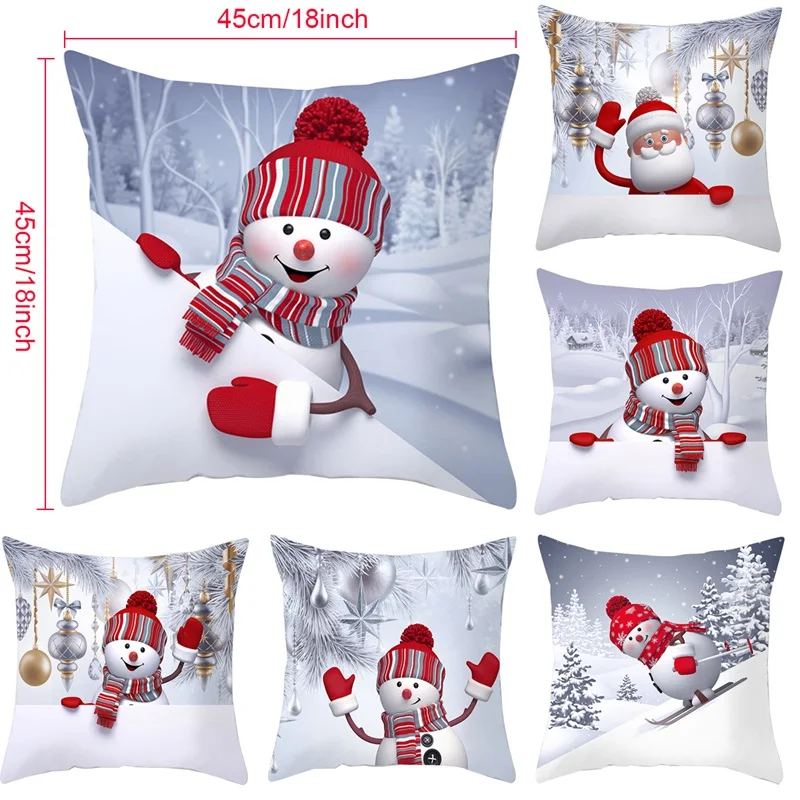 Christmas Snowman Peach Skin Cushion Cover Merry Christmas Decoration For Home Pillow Covers 2023 Xmas Gifts Sofa Pillowcases