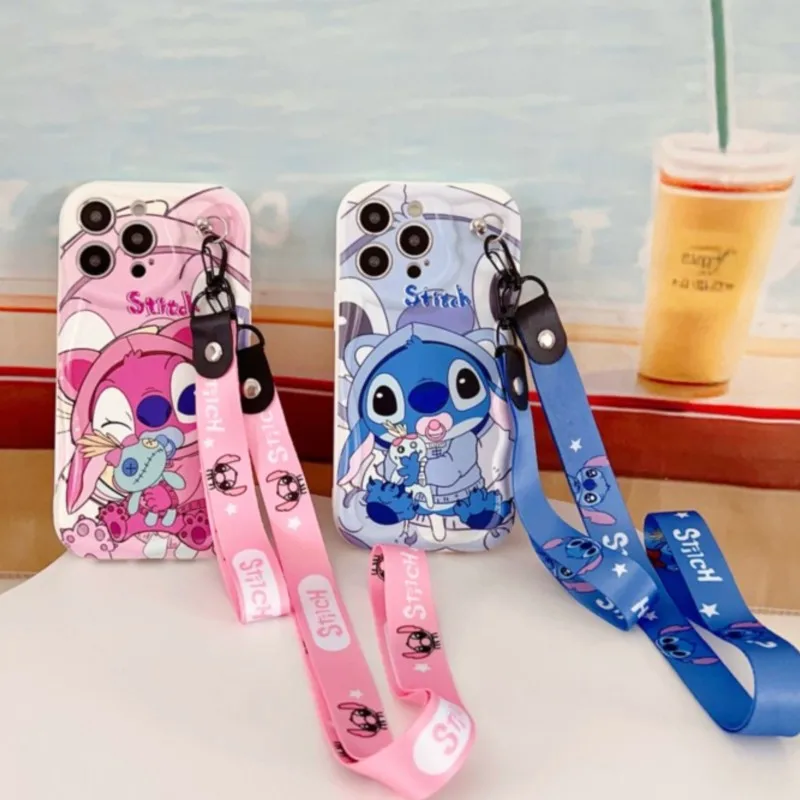 Disney Cute 3D Cartoon Stitch with Rope Protection Cover For Samsung Galaxy A50 A50S A51 A515F A52 A52S A53 A54 A55 A56 A57 case