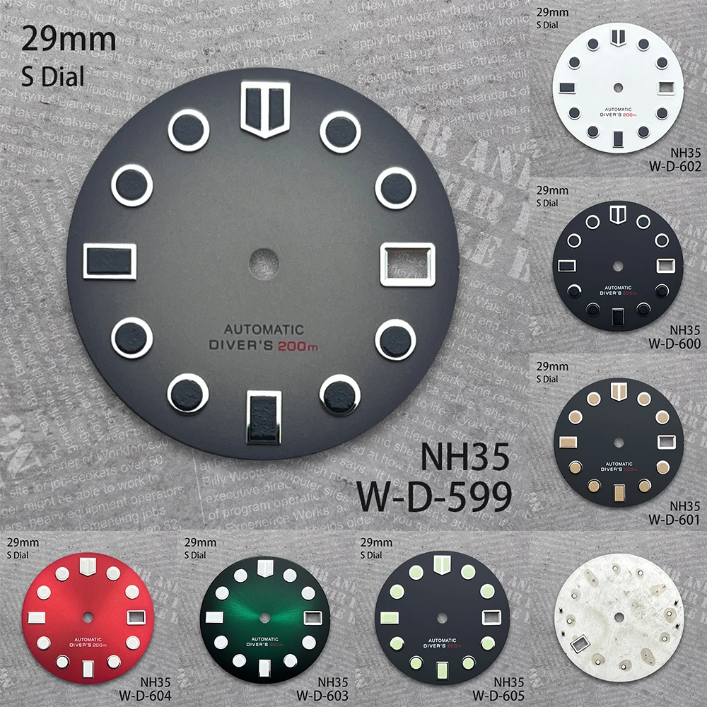 29mm Matte Diving S Dial Fit NH35/NH36/4R/7S Automatic Movement Green Luminous High-Quality Watch Modification Accessories