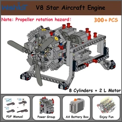 MOC Tech V8 Star Aircraft Engine Mechanical Electric Model 8 Cylinders L Motor 8883 AA Battery Box 8881 Power Up Building Blocks