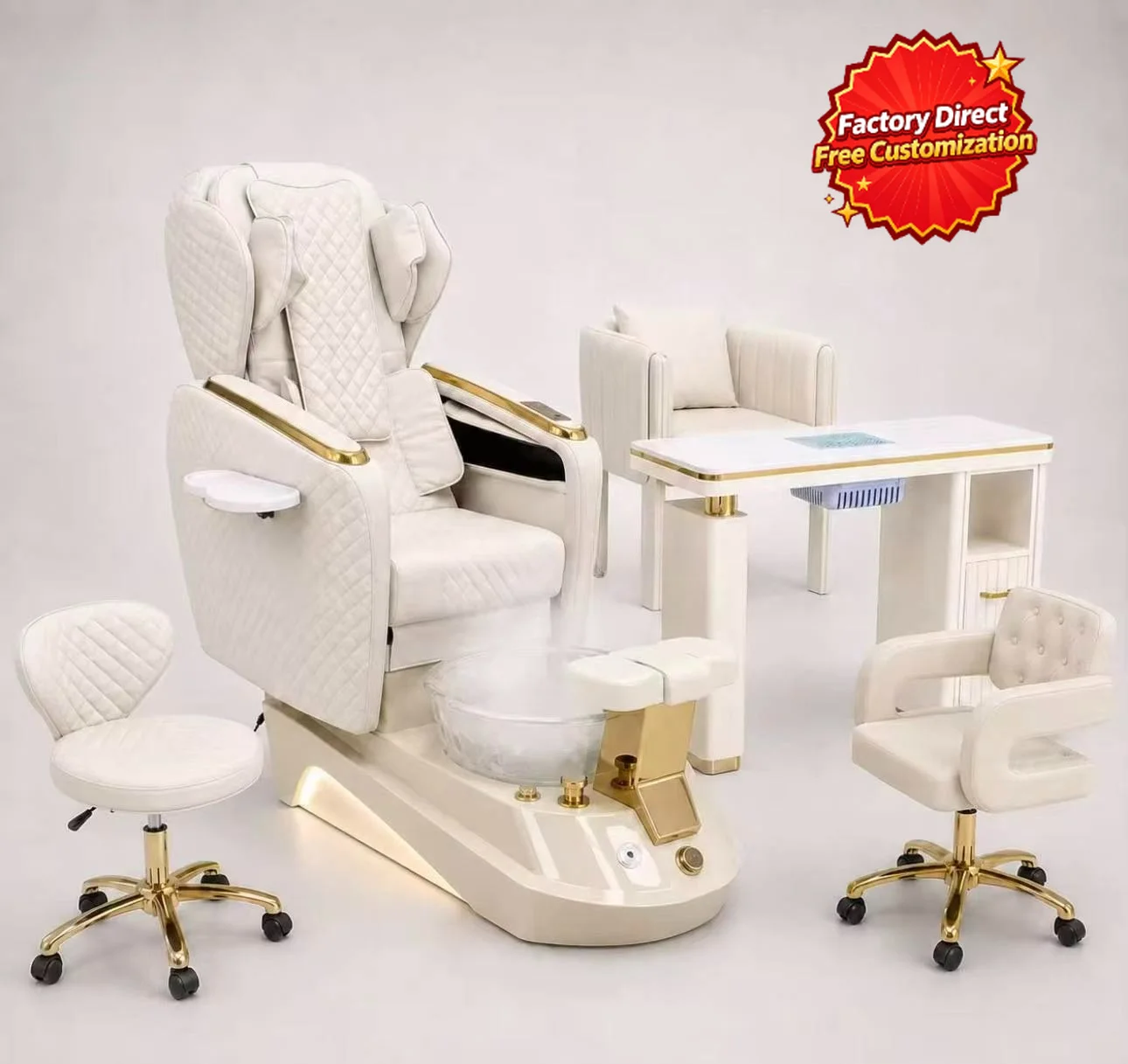 Pedicure Spa Chair Set with Manicure Table, Electric Foot Massage Chair & Nail Desk for Nail Salon, Complete Furniture Set