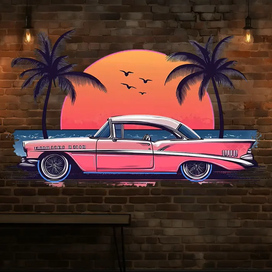 Retro Car Neon Sign, Sunset Neon Sign, Living Room And Bedroom Wall Decor, Personalized Gifts, Garage Decor