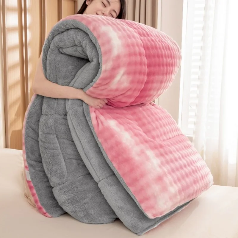 Solid color lamb wool quilt double-sided velvet winter rabbit plush quilt core winter dormitory autumn and winter quilt