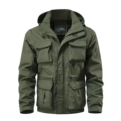 Men's Autumn And Winter Multi-Functional Solid Color Multi-Pocket Large Size Men's Windproof Work Jacket Outdoor Camping Jacket