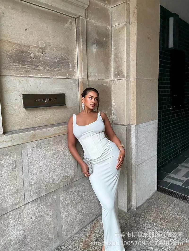Abito da ballo da donna verde Corsetto sexy a righe senza maniche formale casual da spiaggia per le vacanze Guaina con lacci sul retro Abito lungo da festa