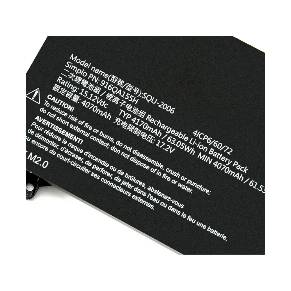 بطارية كمبيوتر محمول 15.12 فولت 63.05Wh 4170 مللي أمبير في الساعة SQU-2006 لـ Hasee S8D/Z7D6/Z8D6 لسلسلة ThundeRobot 911X1 916QA155H