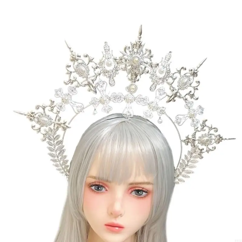 B95F 手作りスイートパールクラウンメタルかぶとヘアフープゴシックテーマのパーティーや写真イベント用