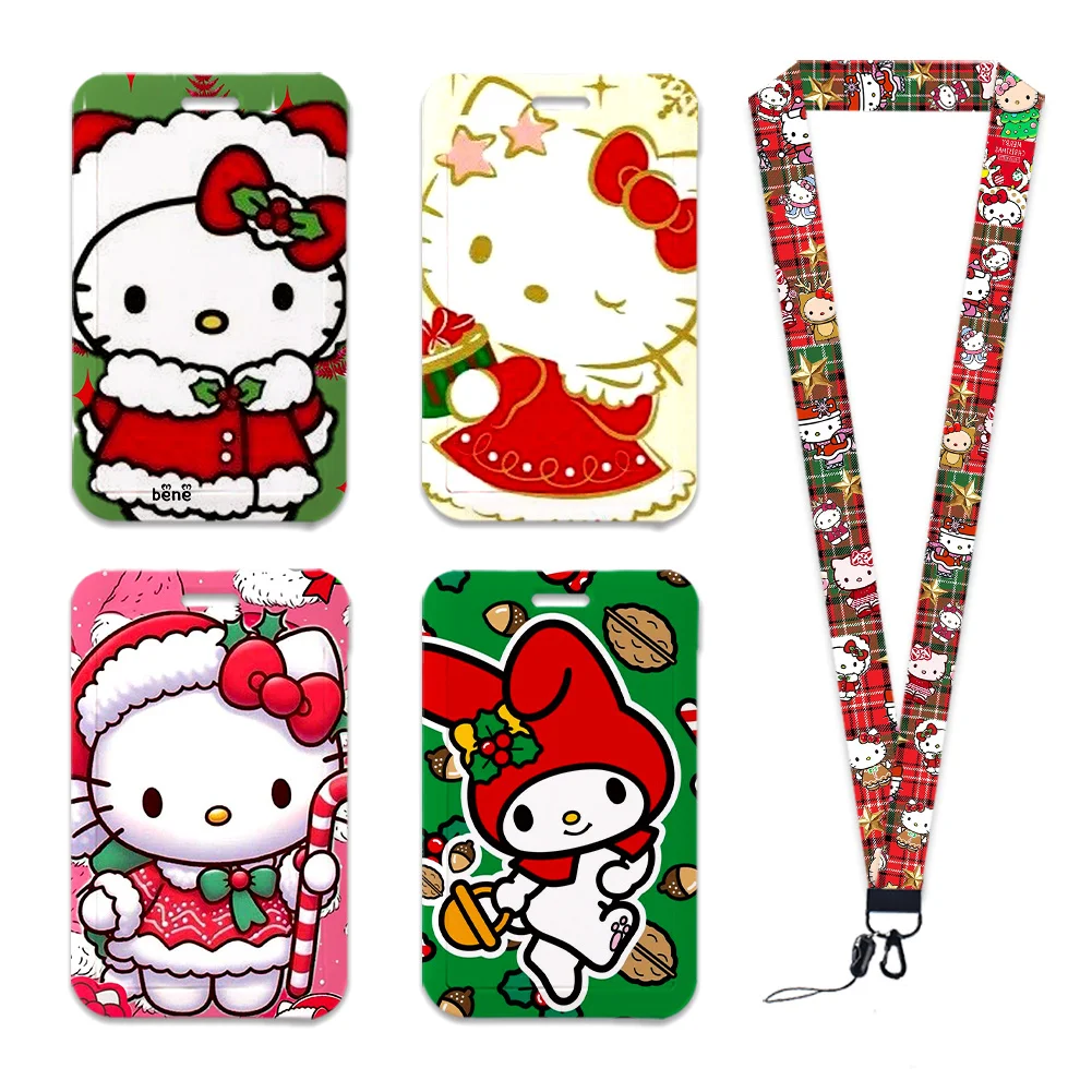 Christmas Hello Kitty Card Badge Holder ID Card Bus Card Holder Badge Reel Retractable Reel Clip Lanyards Xmas Accessories