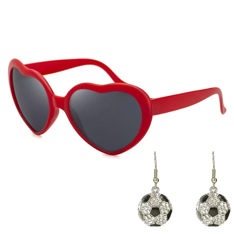 

Heart Glasses&Football Earrings Watch The Lights Change To Heart Shape At Night Diffraction Glasses Women Fashion Love Shaped