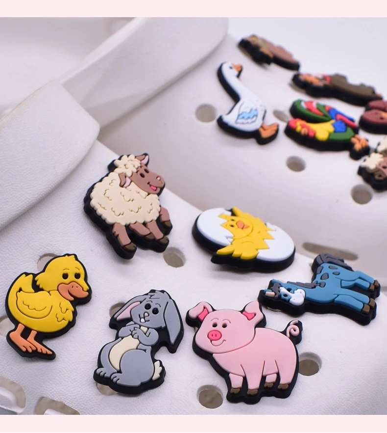 16-Pack Cute Farm Animal Shoe Charms - Soft PVC Goose, Horse, Cow, Sheep, Turkey & Hen Decor for Sandals & Beach Bags