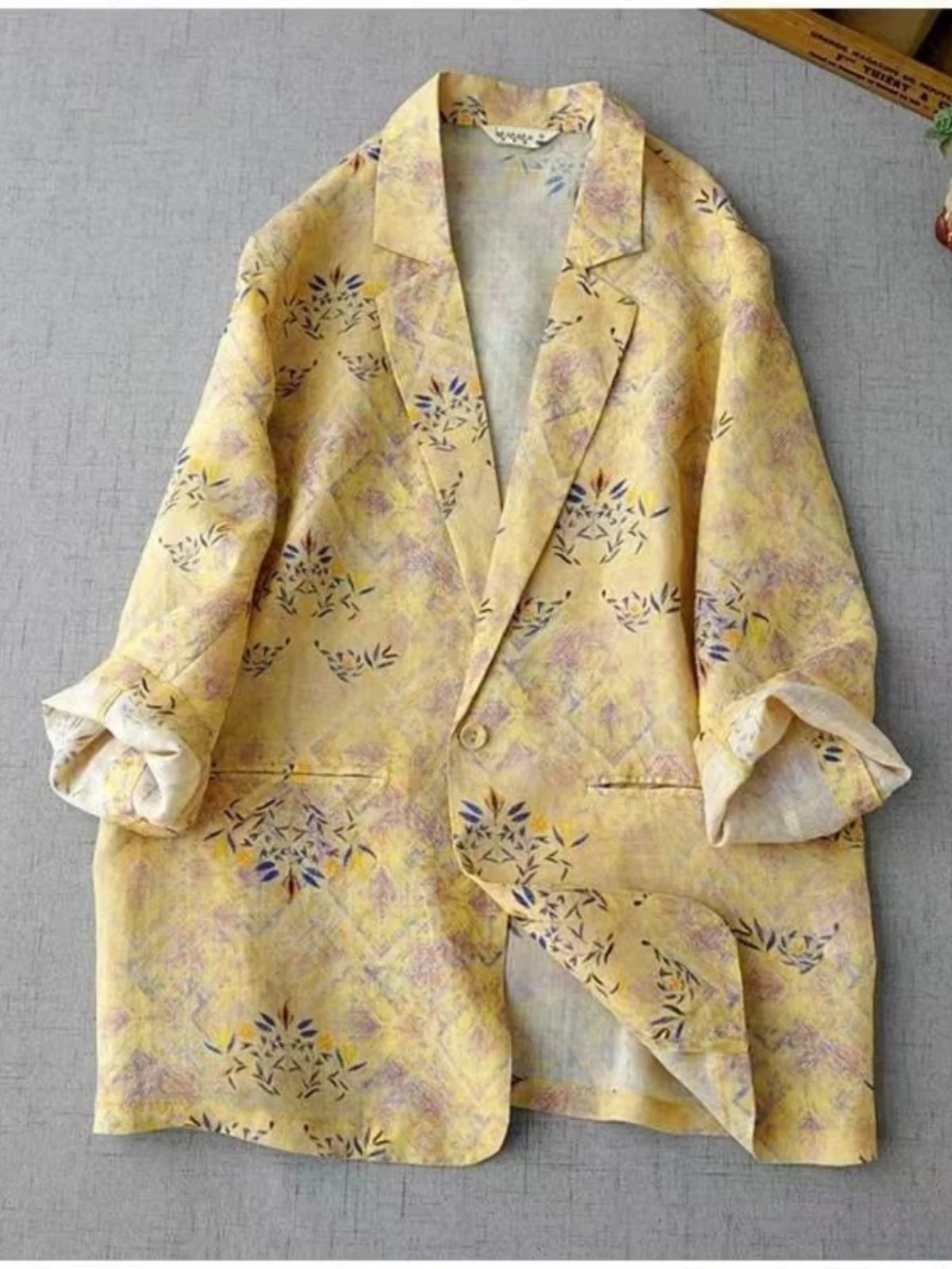 الكتان الأزهار طباعة مفتوحة سترة البدلة Jaet المرأة عارضة Sle ort حجم الصيف وصول جديد أعلى تخفيف Faion #2