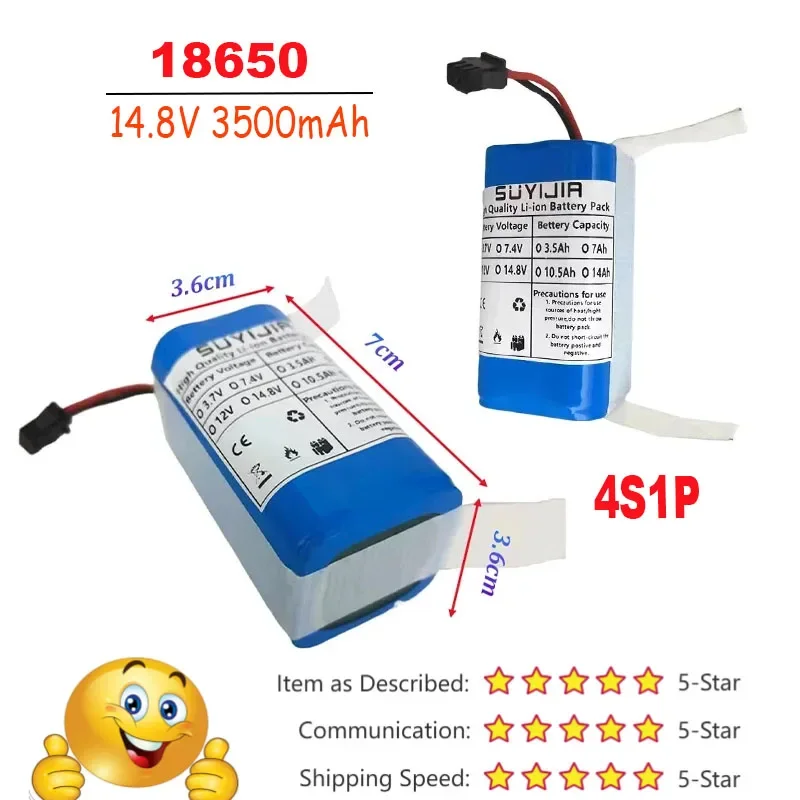 샤오미 로봇 진공 청소기용 18650 충전식 리튬 배터리, BMS 내장, 진공 청소기 백업 배터리, 14.8V, 3500mAh, 4S1P