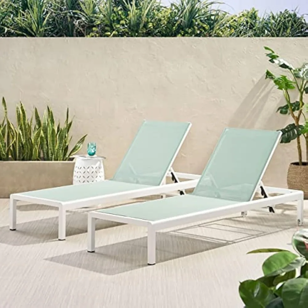 Vicky Coral Outdoor Chaise Lounges (Set of 2), Blue and White