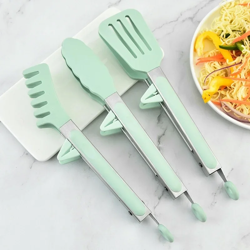 

3Pcs Food Tongs Silicone Stainless Steel Cooking Tong Non-slip Steak Bread Noodles Clip Barbecue Salad Tools Kitchen Accessories