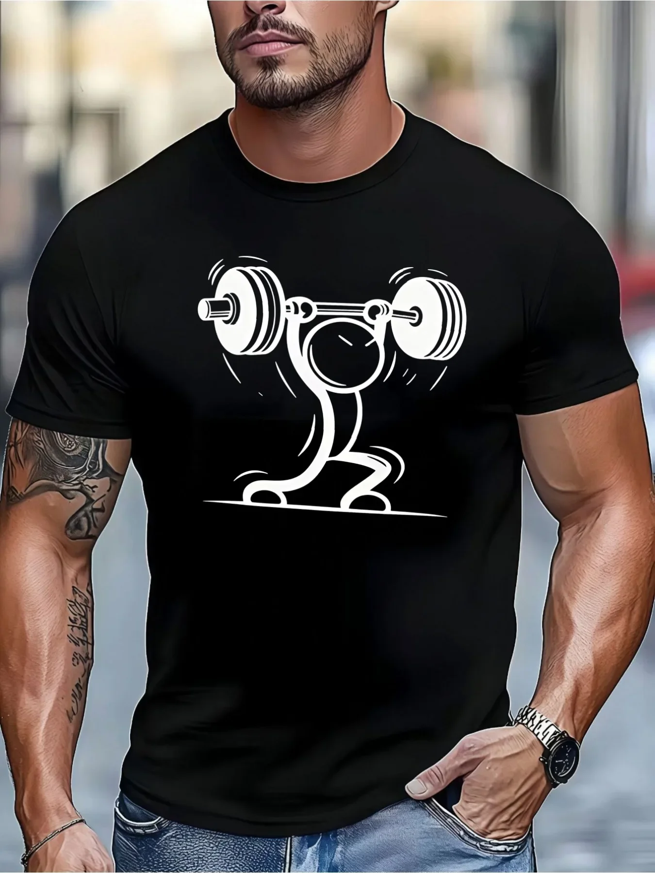 Funny Stick Figure Weightlifting Gym Workout Graphic T Shirt Bodybuilding Fitness Motivational Short Sleeve T-shirt Tops