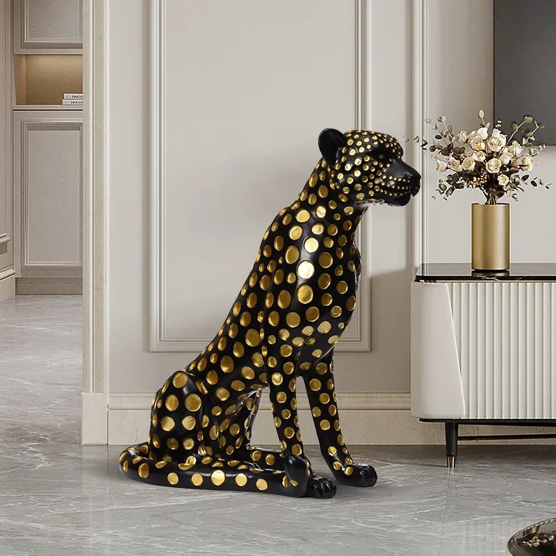 Fortune Leopard Statues Home Decor Resin Interior Figurines Office Living Room Decoration Creative Home Accessories Artwork Gift