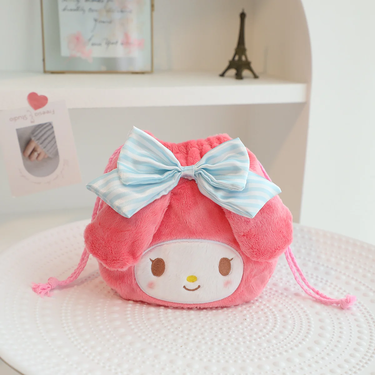 Japanese Style My Melody Drawstring Bag Kawaii Anime Cosmetics Storage Bag My Sweet Piano Plush Bag Coin Purse Xmas Gifts Girl