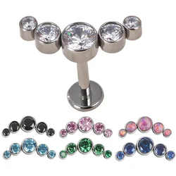 G23 – boucles d'oreilles en titane, 5 CZ, Piercing Labret en pierre, Helix Cartilage, lèvres, bijoux