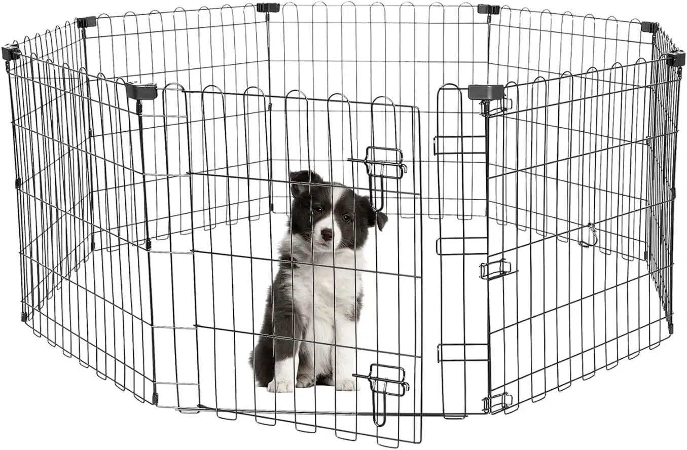 

Foldable -24 inch Octagonal Metal Dog Playpen - 8-Panel Exercise Dog Fence with Door, Indoor/Outdoor Dog Corral with Dog