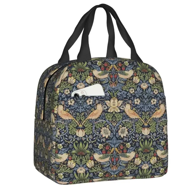 William Morris Strawberry Thief Pattern Resuable Lunch Box for Vintage Textile Cooler Thermal Food Lunch Bag Office Work