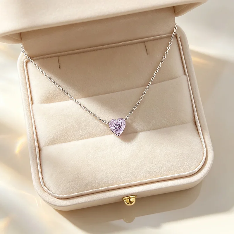 Apaison Luxury 6x6 mm Heart High Carbon Diamond Women Pendant Necklace-Bridal Wedding Party 925 Sterling Silver Necklace Jewelry