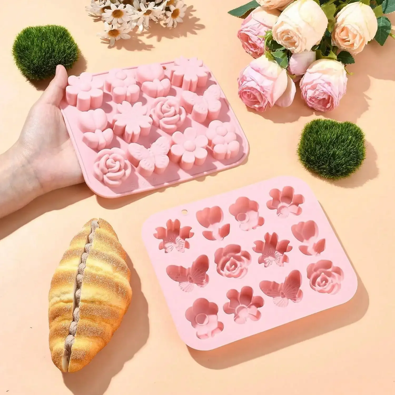 1-2 PCS Flower Theme Chocolate Gummy Mold Silicone, Reusable Silicone Candy Molds, for Chocolate Baking, Ice Cube Trays, Cupcake view 5