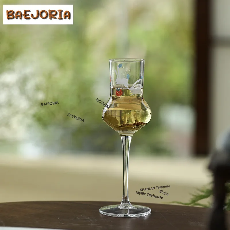 BAEJORIA 100ml Persimmon Ruyi Handmade Glass High Footed Teacup Retro Tea Bowl Sample Tea Cup Fragrance Cup Jianzhan Master Cups