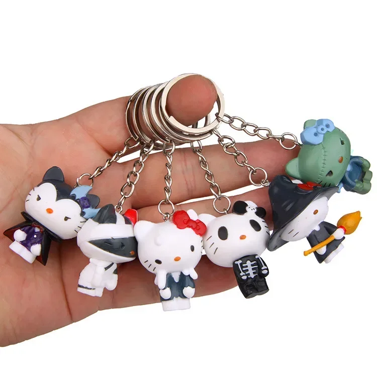 1Set Halloween Hello Kitty Witch Vampire Skeleton Moulding Doll Keychain Cute Cartoon Backpack Pendant Desktop Decoration Gifts