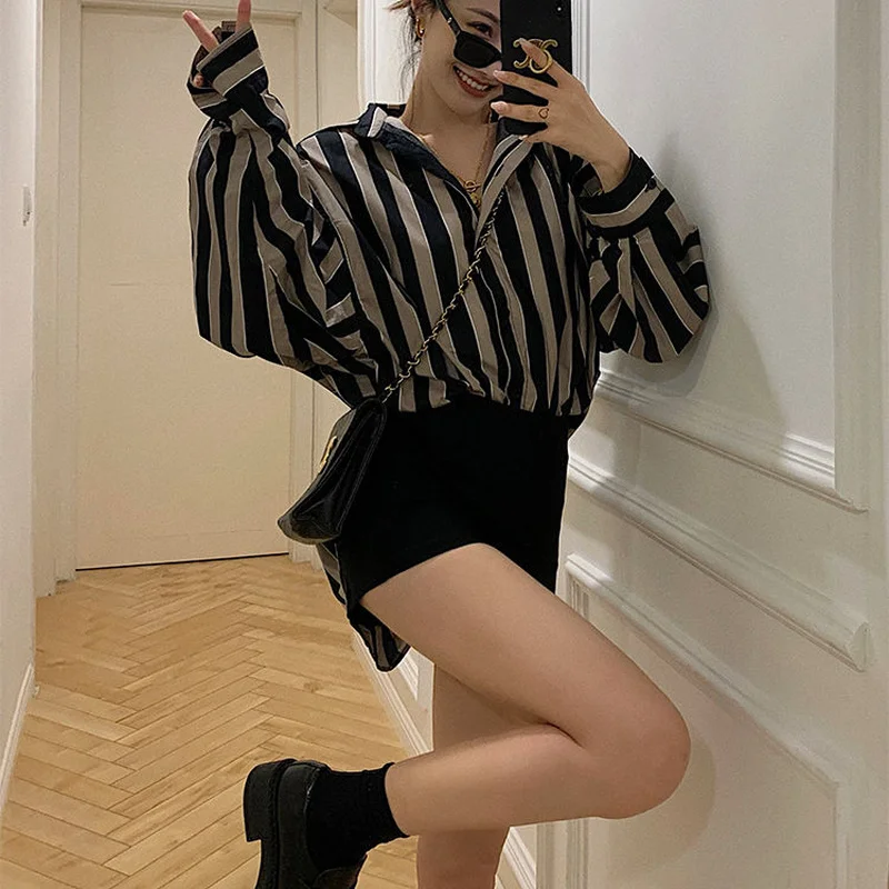 Striped Shirts Women Loose Straight Cozy All-match Long Sleeve New Simple Daily Students Spring Ulzzang Autumn Feminine Clothing