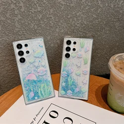 Glow In The Dark Jellyfish Conch Patterned Glitter Bling Soft Case For Samsung S24 Ultra S23 Plus S21 FE Note 20 Luminous Cover